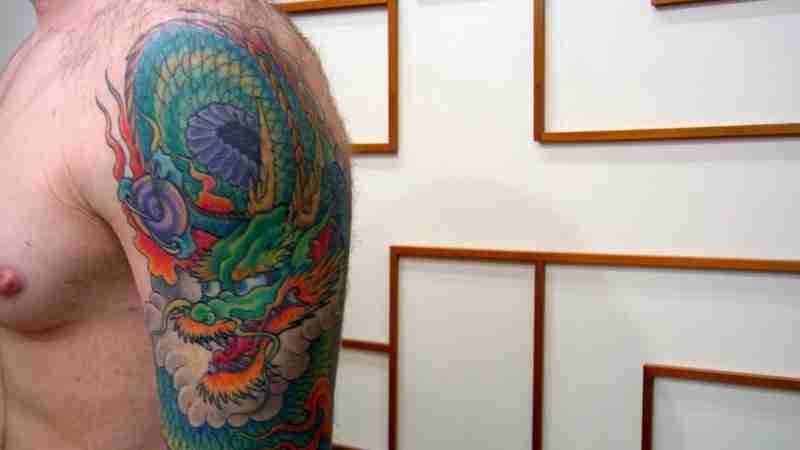 Custom Japanese dragon tattoo by Greg James. - Digital concept art for illustrative purpose, tags: het een - Monok